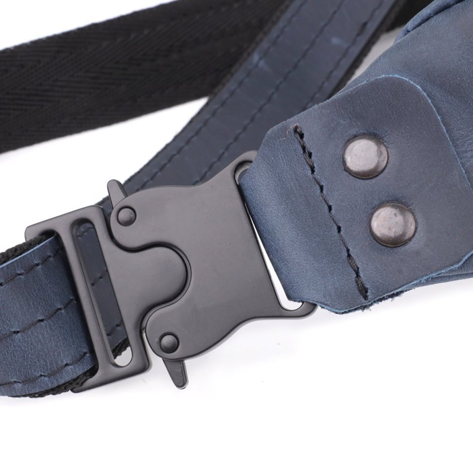 Мужская сумка-бананка на пояс из винтажной кожи синего цвета Shvigel 95100 modnotak фото №6