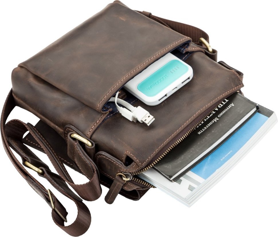 Мужская коричневая сумка-планшет на плечо из матовой кожи крейзи хорс SHVIGEL (2411093)