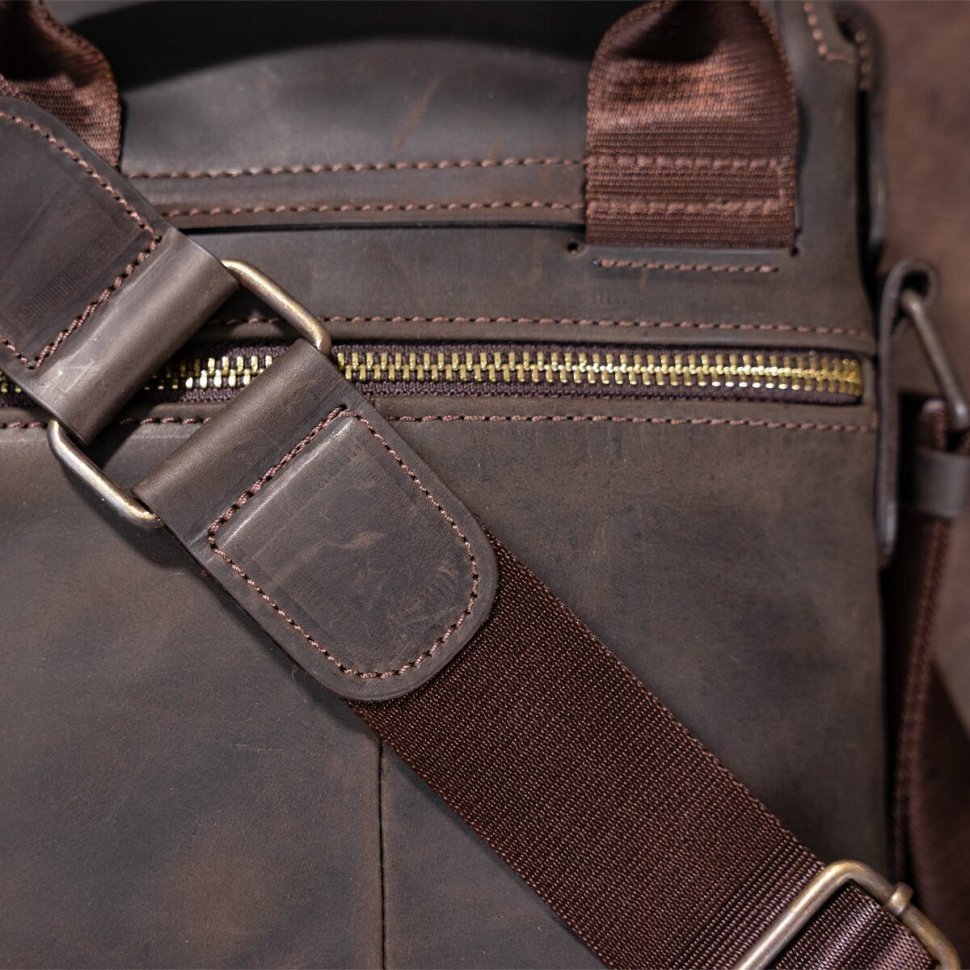 Мужская коричневая сумка-планшет на плечо из матовой кожи крейзи хорс SHVIGEL (2411093)