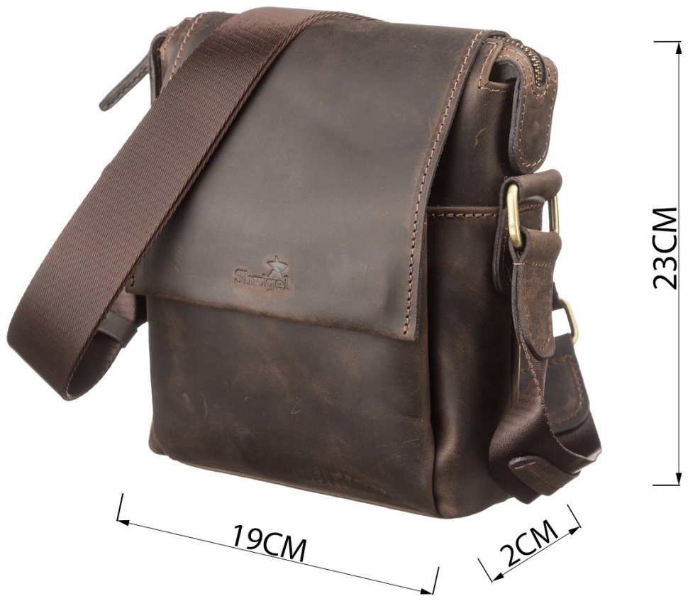 Чоловіча коричнева сумка планшет на плече з матової шкіри крейзі хорс SHVIGEL (2411093) modnotak фото №11