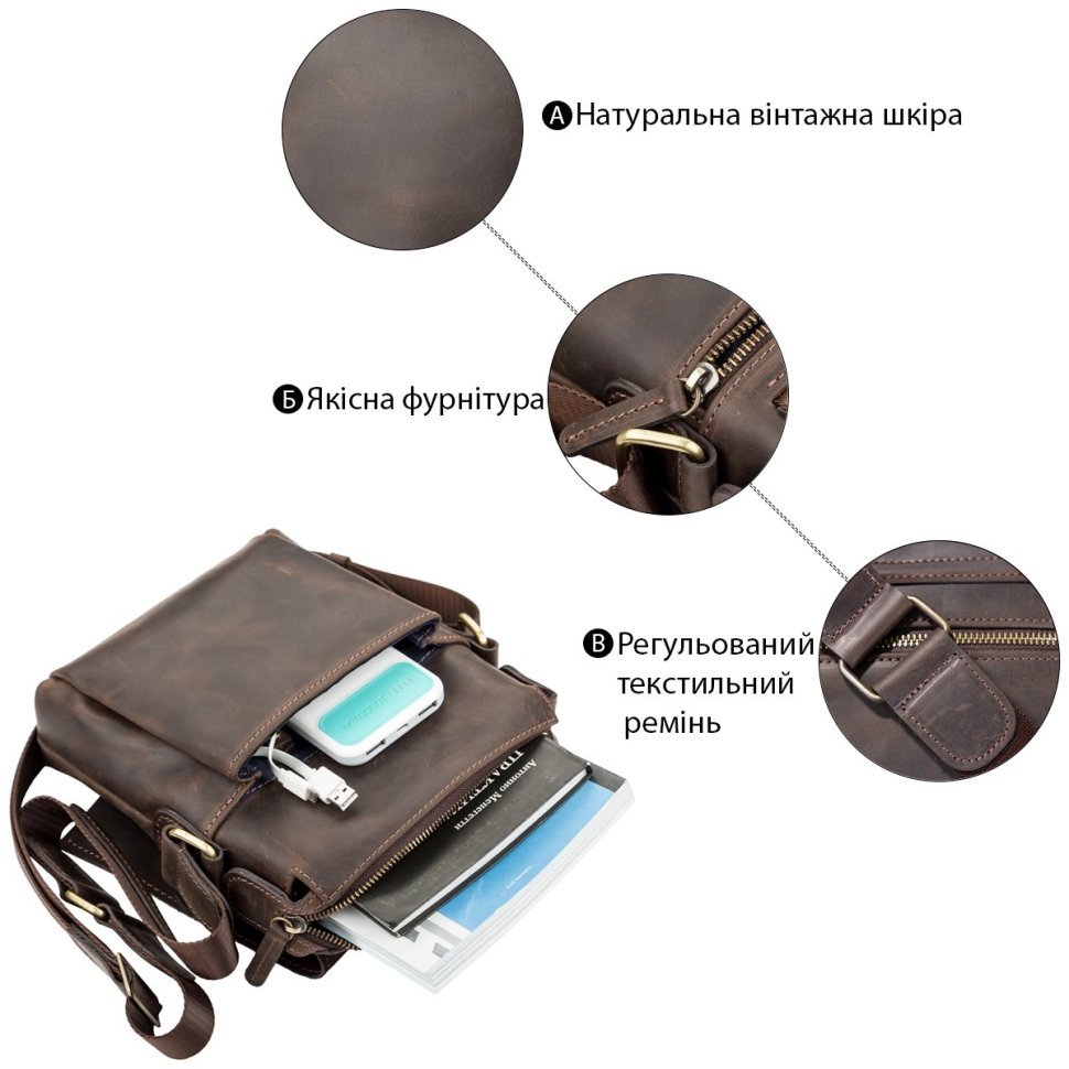 Чоловіча коричнева сумка планшет на плече з матової шкіри крейзі хорс SHVIGEL (2411093) modnotak фото №12