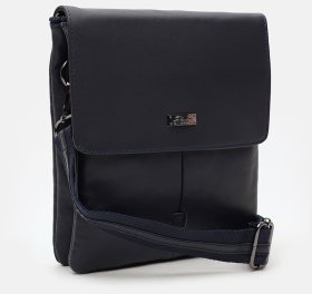 Мужская сумка планшет из натуральной кожи с клапаном на магните Ricco Grande синего цвета 96500