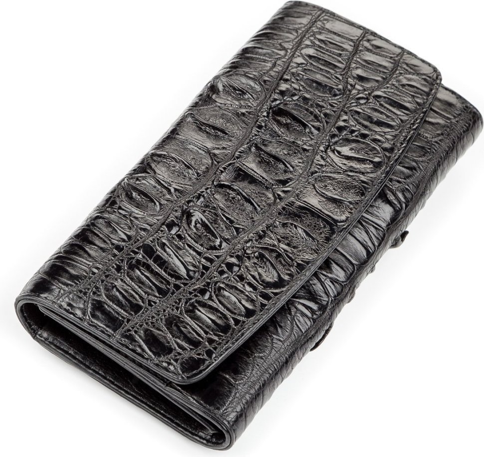 Жіноче портмоне з натуральної шкіри крокодила чорного кольору CROCODILE LEATHER (024-18025)