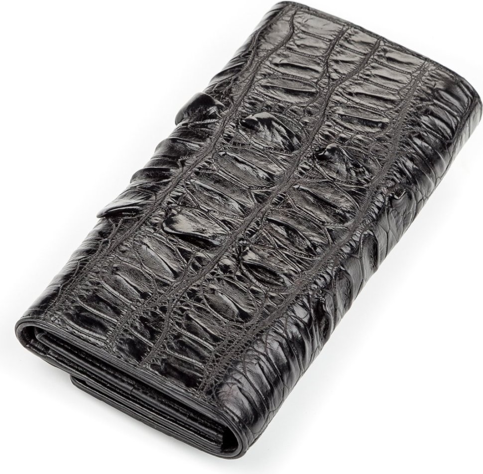 Женское портмоне из натуральной кожи крокодила черного цвета CROCODILE LEATHER (024-18025)