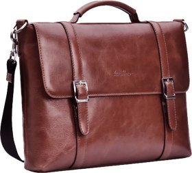 Добротный мужской портфель из коричневой кожи высокого качества Issa Hara (21178)