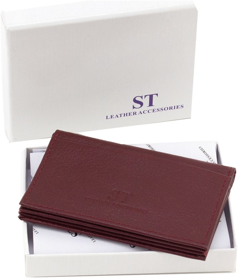 Мініатюрна шкіряна жіноча обкладинка під документи бордового кольору ST Leather 1767200