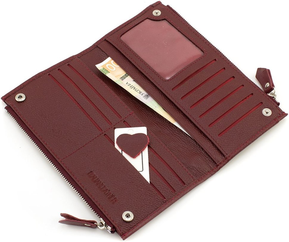 Кожаный женский кошелек бордового цвета с кистевым ремешком ST Leather 1767400