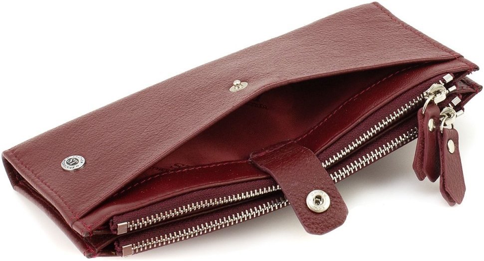 Шкіряний жіночий гаманець бордового кольору з кистьовим ремінцем ST Leather 1767400