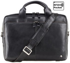 Кожаная мужская сумка черного цвета под ноутбук 15-ти дюймов Visconti Hugo 77400