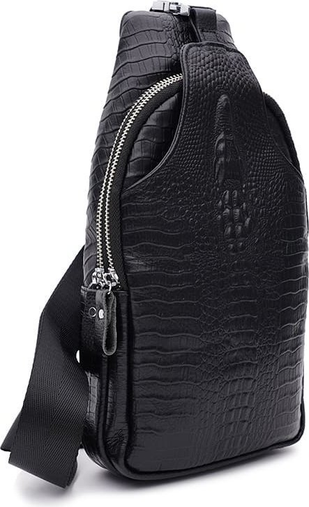 Чоловіча чорна сумка через плече з натуральної шкіри під крокодила Keizer (22091)