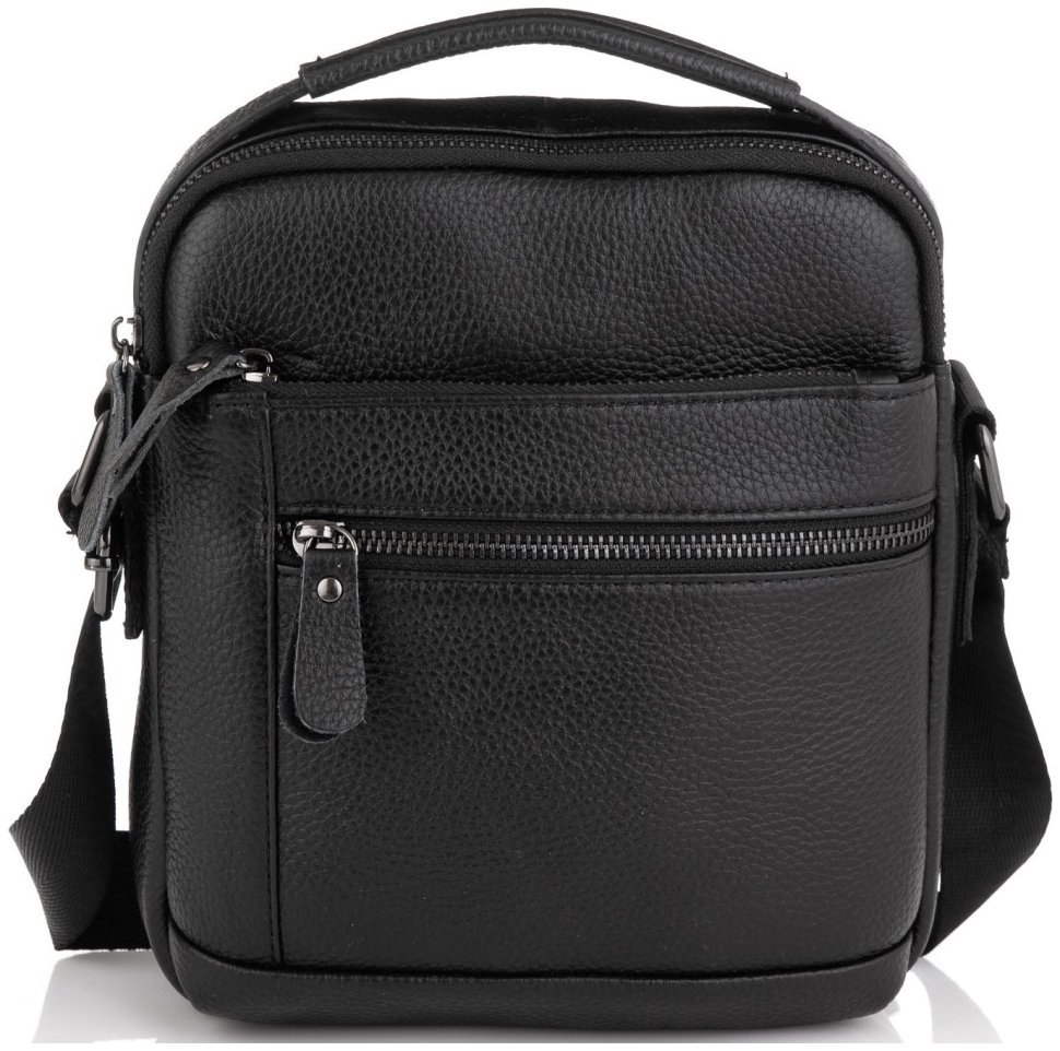 Кожаная мужская сумка-барсетка небольшого размера в черном цвете Tiding Bag 77500