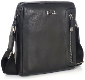 Наплечная мужская сумка из качественной натуральной кожи черного цвета Tavinchi 77600