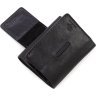 Мініатюрний гаманець із натуральної чорної шкіри з хлястиком на магніті Grande Pelle 67800 - 4