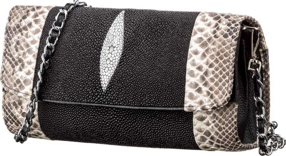 Невелика сумка - клатч з натуральної шкіри морського ската чорного кольору STINGRAY LEATHER (024-18219)