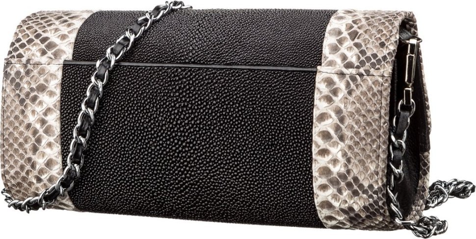 Небольшая сумка - клатч из натуральной кожи морского ската черного цвета STINGRAY LEATHER (024-18219) modnotak фото №2