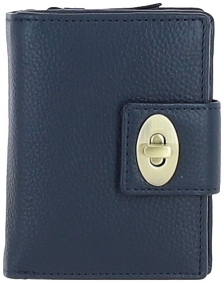 Компактный женский кошелёк из натуральной кожи Ashwood Y60 Navy 97800 тёмно-синего цвета modnotak фото №1