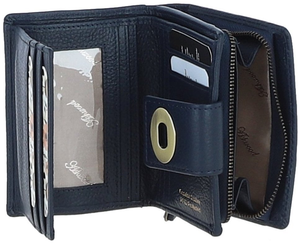 Компактный женский кошелёк из натуральной кожи Ashwood Y60 Navy 97800 тёмно-синего цвета modnotak фото №2