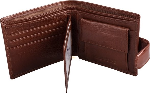 Гладкое коричневое мужское портмоне из натуральной кожи на кнопке ST Leather (21527)