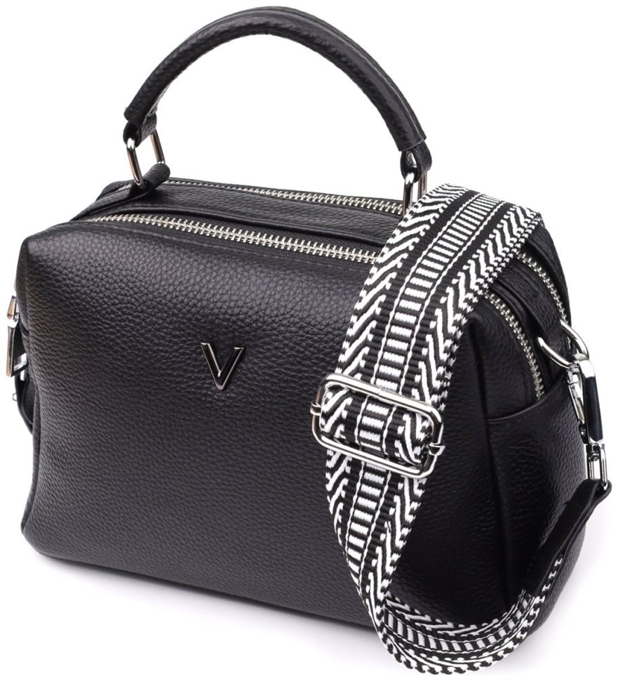 Компактна жіноча сумка з фактурної шкіри на два відділення Vintage 98200 чорного кольору фото №1 Компактна жіноча сумка з фактурної шкіри на два відділення Vintage 98200 чорного кольору modnotak фото №1