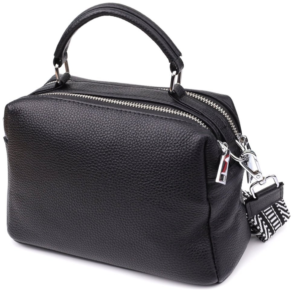 Компактна жіноча сумка з фактурної шкіри на два відділення Vintage 98200 чорного кольору фото №2 Компактна жіноча сумка з фактурної шкіри на два відділення Vintage 98200 чорного кольору modnotak фото №2