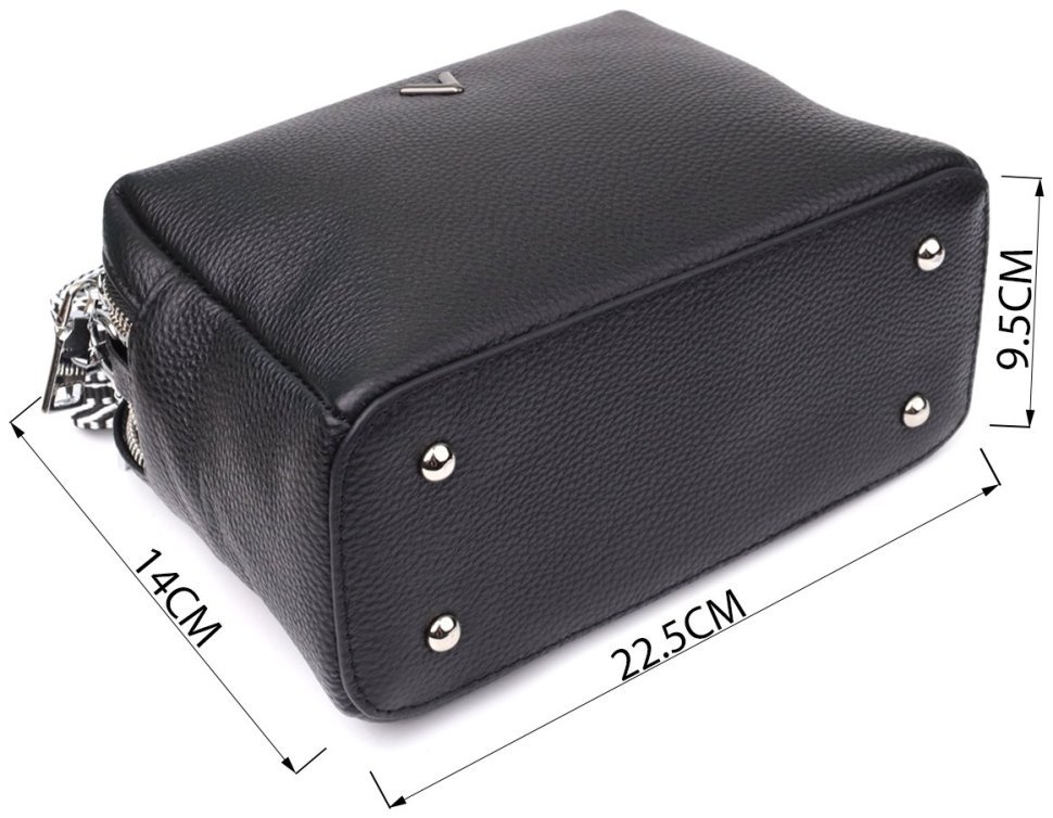 Компактна жіноча сумка з фактурної шкіри на два відділення Vintage 98200 чорного кольору фото №3 Компактна жіноча сумка з фактурної шкіри на два відділення Vintage 98200 чорного кольору modnotak фото №3