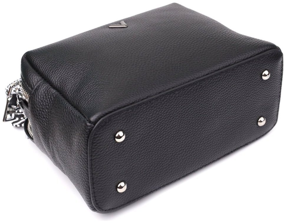 Компактна жіноча сумка з фактурної шкіри на два відділення Vintage 98200 чорного кольору фото №6 Компактна жіноча сумка з фактурної шкіри на два відділення Vintage 98200 чорного кольору modnotak фото №6