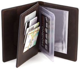 Шкіряна обкладинка для паспорта і автодокументів коричневого кольору Grande Pelle (13068) - 2
