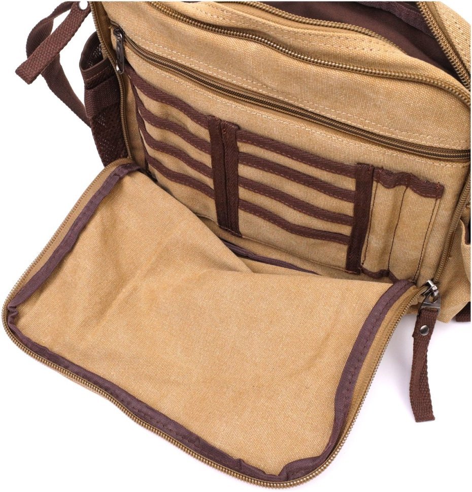 Чоловіча сумка-месенджер середнього розміру із текстилю пісочного кольору Vintage 2422206