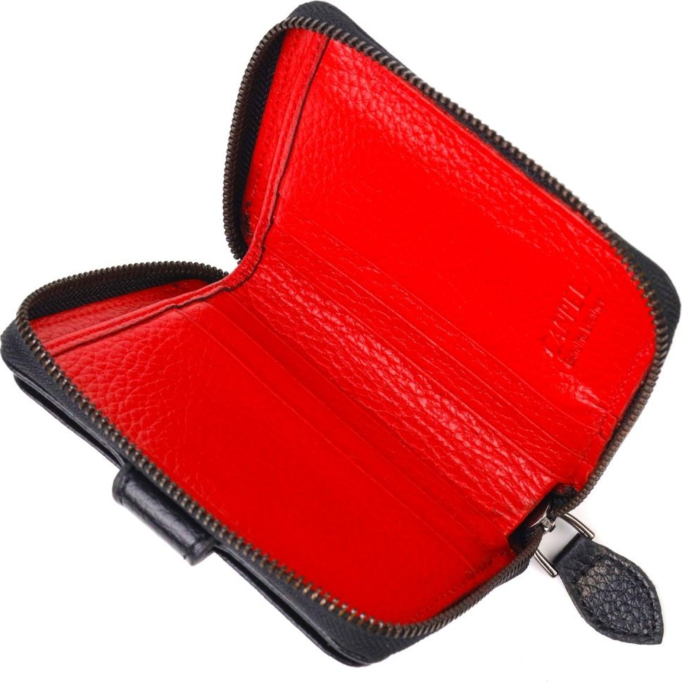 Черно-красный женский кошелек маленького размера из натуральной кожи CANPELLINI (2421490)