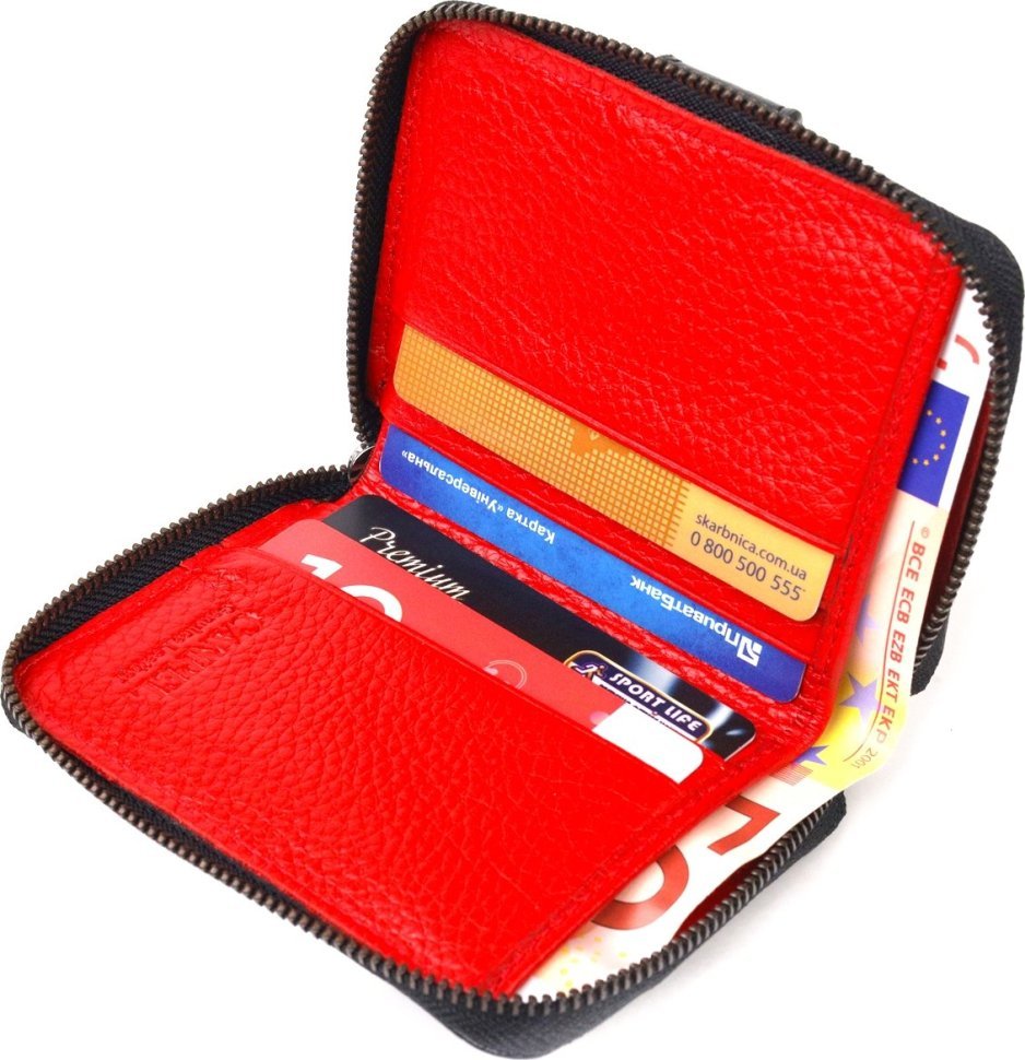 Чорно-червоний жіночий гаманець маленького розміру з натуральної шкіри CANPELLINI (2421490)