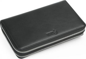 Чоловічий шкіряний чорний гаманець-клатч на два відділення з петлею та RFID - TARWA (21722)
