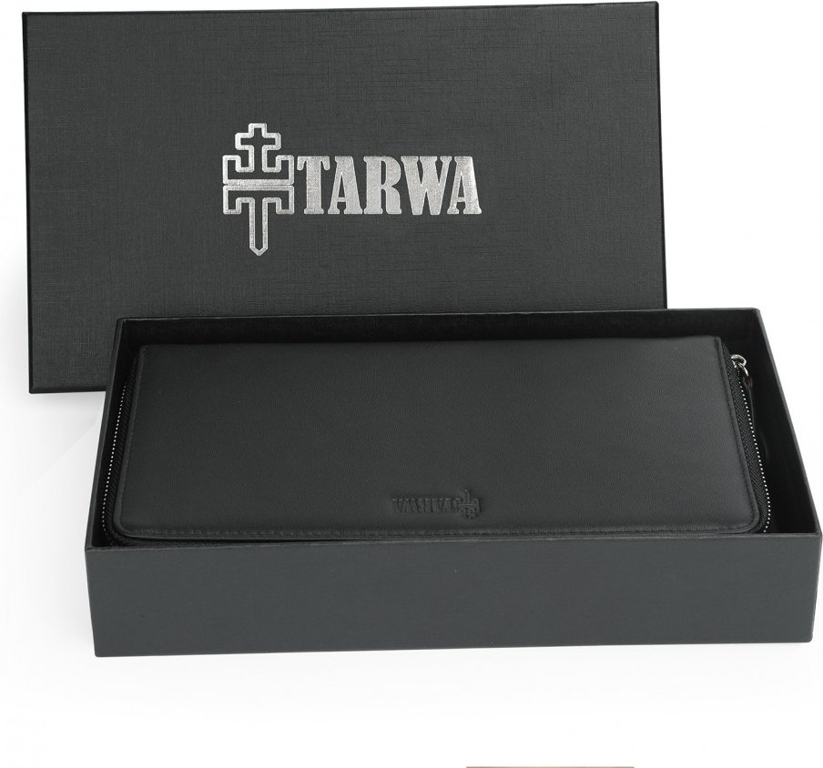 Мужской кожаный черный кошелек-клатч на два отделения с петлей и RFID - TARWA (21722)