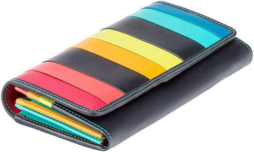 Черный кожаный женский кошелек с разноцветными полосками Visconti Kos 69000