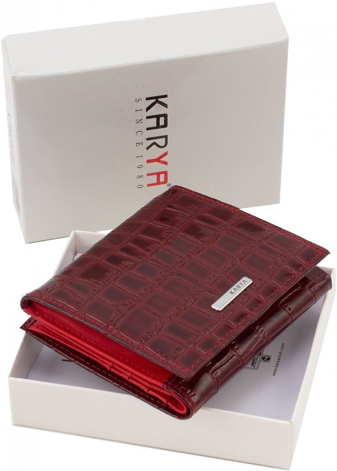 Маленький червоний жіночий гаманець із натуральної шкіри під крокодила KARYA (19517)