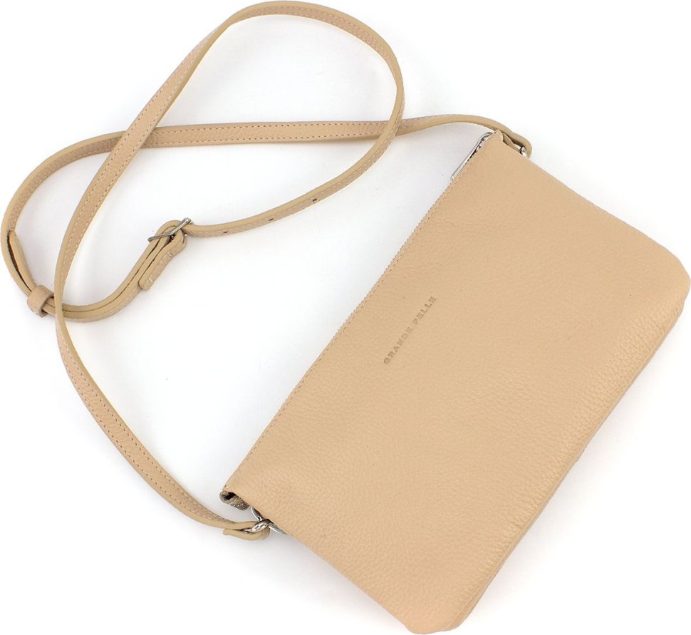 Пудрова жіноча сумка-клатч з натуральної італійської шкіри Grande Pelle (59100)