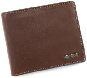 Коричневое мужское портмоне из натуральной кожи с синей каемкой и RFID - Visconti Ozwald 69100