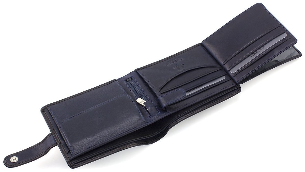 Черное классическое мужское портмоне из высококачественной кожи с хлястиком на кнопке Visconti Atlantis 69200