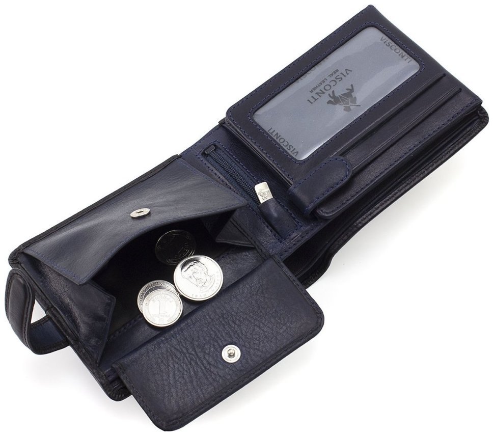Чорне класичне чоловіче портмоне з високоякісної шкіри з хлястиком на кнопці Visconti Atlantis 69200