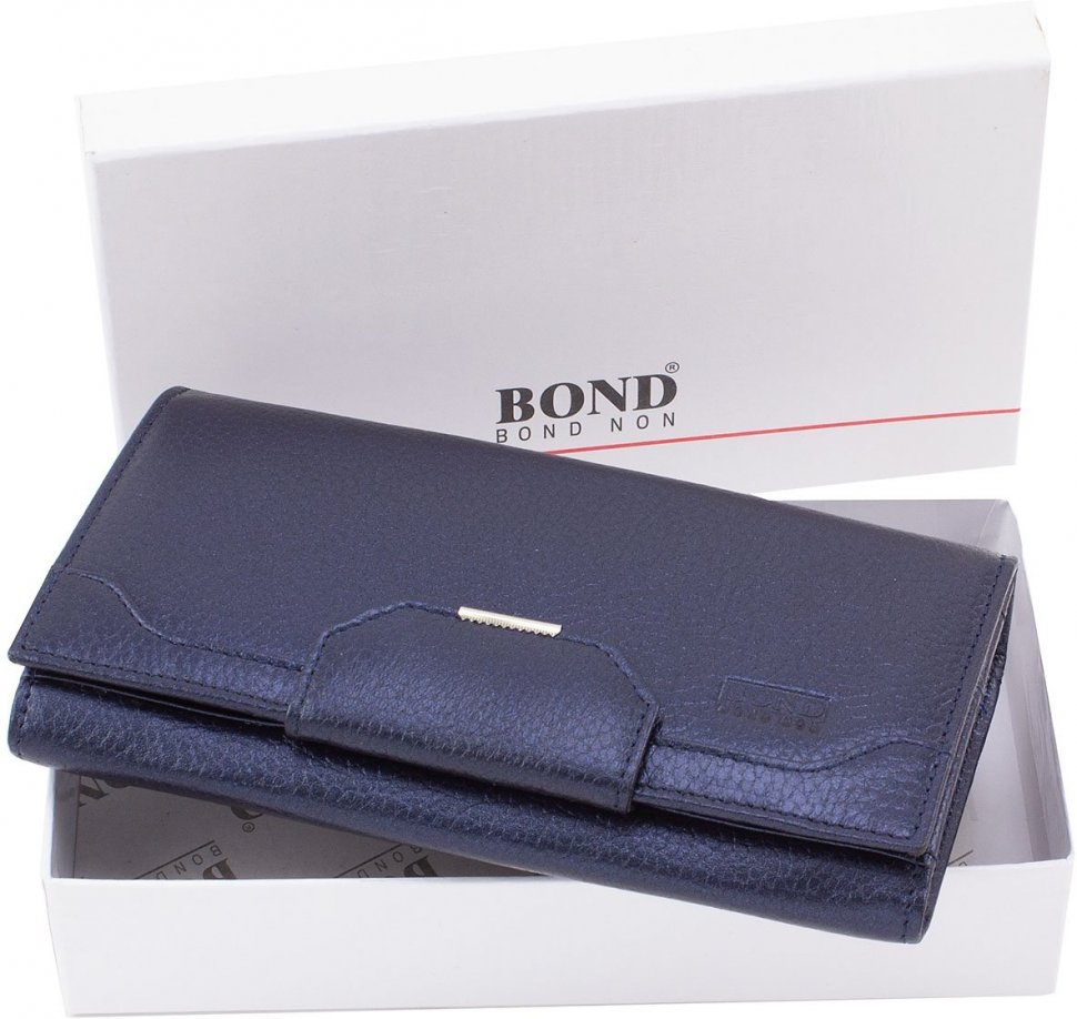 Синій жіночий гаманець з натуральної шкіри великого розміру Bond Non (10910)