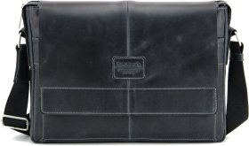 Винтажная мужская сумка-мессенджер из натуральной кожи черного цвета Tom Stone (10967) - 2