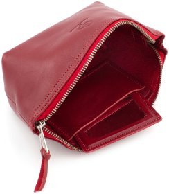 Кожаная женская косметичка в красном цвете с застежкой Grande Pelle (15478)
