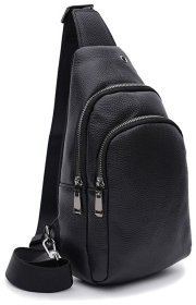 Качественный мужской рюкзак слинг через плечо из натуральной кожи Keizer 89600 Черный