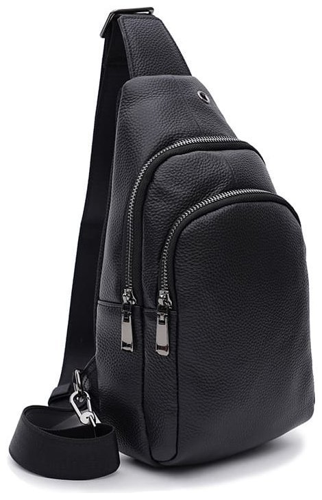 Качественный мужской рюкзак слинг через плечо из натуральной кожи Keizer 89600 Черный modnotak фото №1