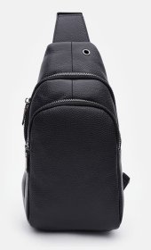 Качественный мужской рюкзак слинг через плечо из натуральной кожи Keizer 89600 Черный