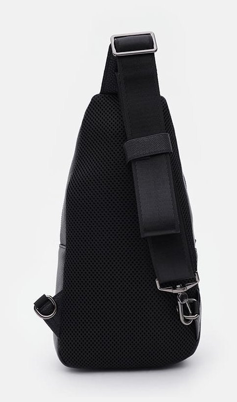 Качественный мужской рюкзак слинг через плечо из натуральной кожи Keizer 89600 Черный modnotak фото №3