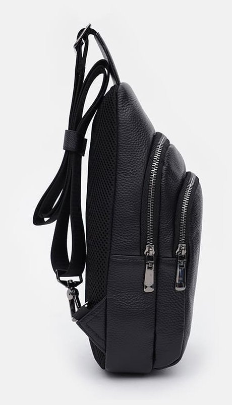 Качественный мужской рюкзак слинг через плечо из натуральной кожи Keizer 89600 Черный modnotak фото №4