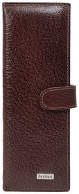 Вертикальная кожаная визитница коричневого цвета  с хлястиком на кнопке Desisan 80601