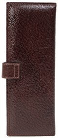 Вертикальная кожаная визитница коричневого цвета  с хлястиком на кнопке Desisan 80601