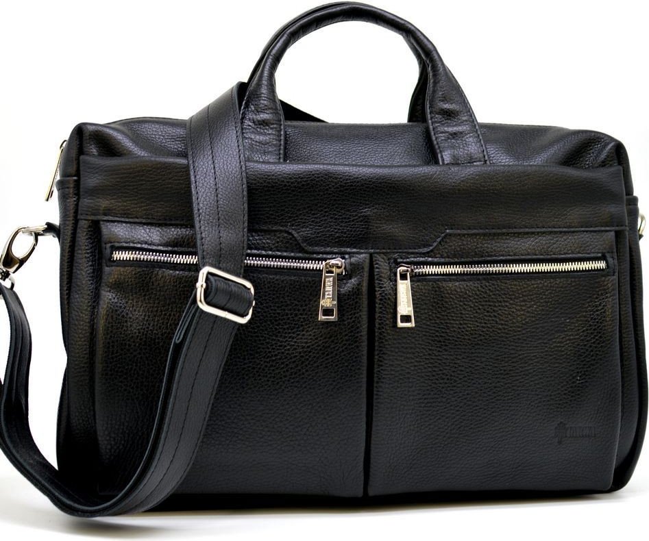 Крупна чоловіча сумка для ноутбука та документів із чорної шкіри флотар TARWA (21736)