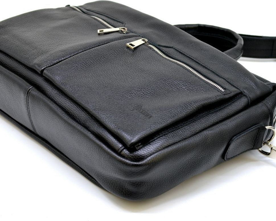 Крупная мужская сумка для ноутбука и документов из черной кожи флотар TARWA (21736)